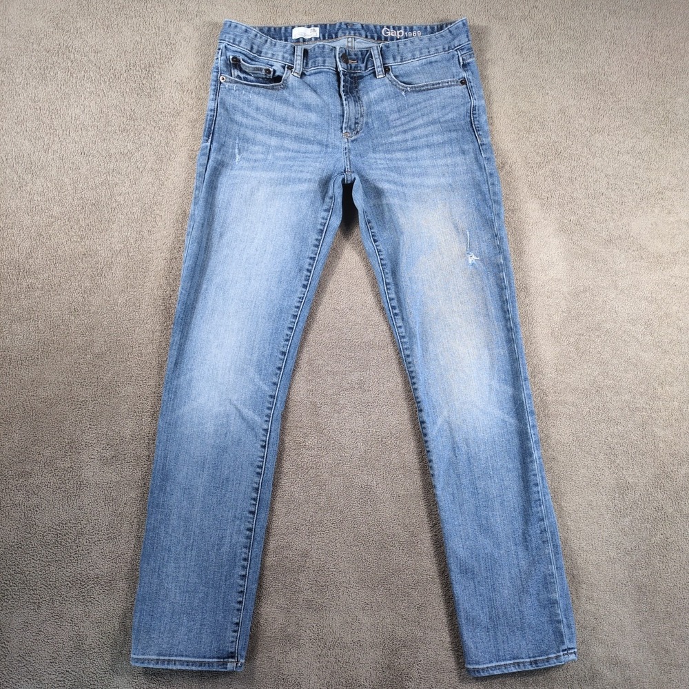 Gap Jeans Womens 28R Blue Denim Real Straight‎ Leg Destructed Vintage Low Rise